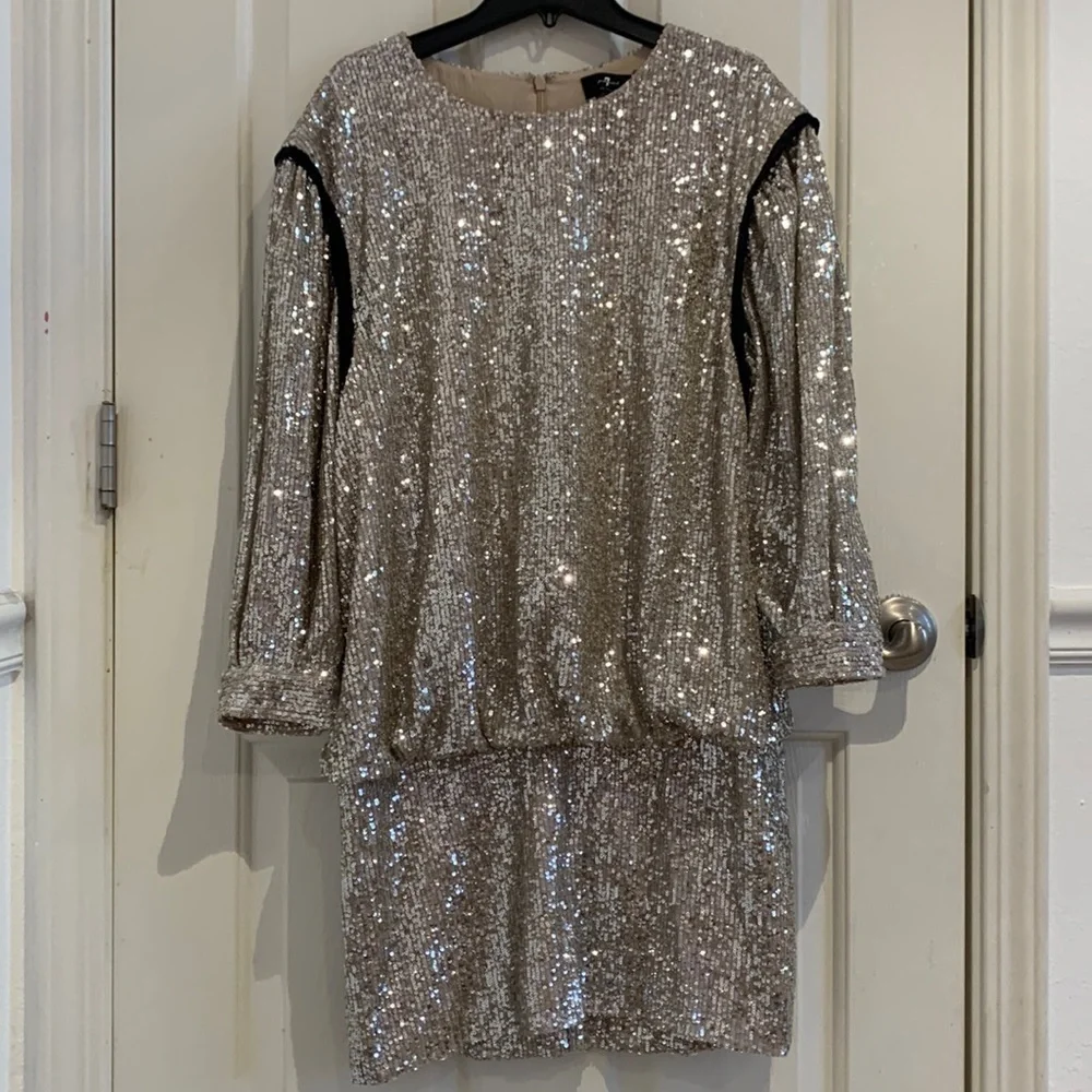 NWT 7 For all Mankind by Revolve Sequin Dress In silver & black contrast Medium - Picture 4 of 14
